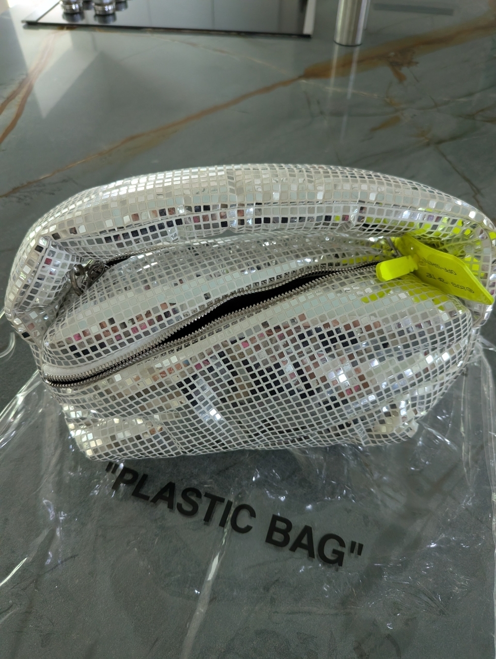 Off-White Pump Pouch Puffy Disco Ball Top-Handle Bag